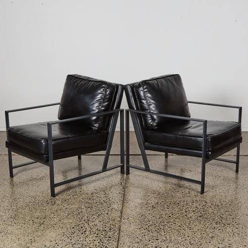 A Pair of Contemporary Bauhaus-Style Black and Steel Lounge Chairs
