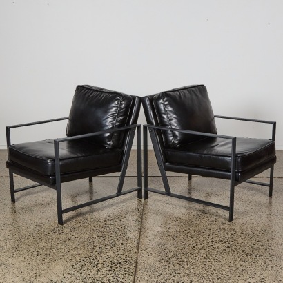 A Pair of Contemporary Bauhaus-Style Black and Steel Lounge Chairs