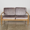 A Mid-Century Style Scandinavian Sculpted-Timber and Velvet Settee