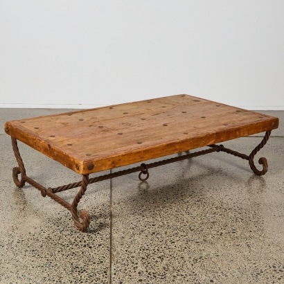 A Vintage Spanish Revival Timber and Wrought Iron Ropework Coffee Table