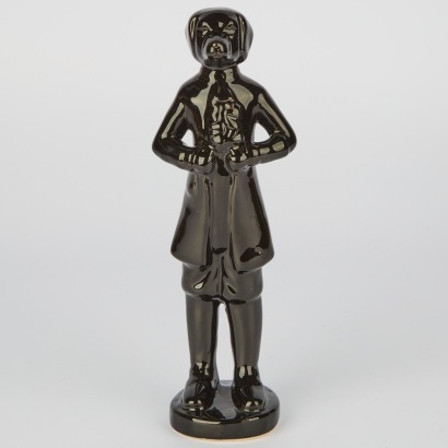 A Black Ceramic Standing Dog Ornament