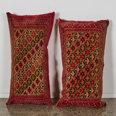 A Pair of Vintage Anatolian Wool Carpet Floor Cushions from Turkey