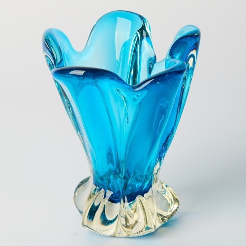 A Handblown Blue Floral Glass Vase