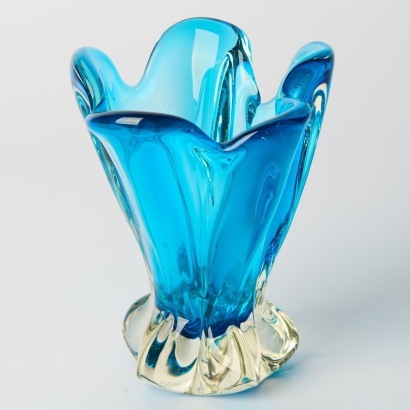 A Handblown Blue Floral Glass Vase