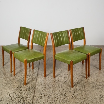 A Set of Four Green Retro Dining Chairs