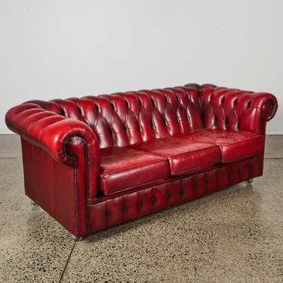 A Vintage Oxblood Leather Chesterfield Sofa