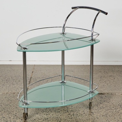 A Vintage Tempered Glass Drinks Trolley