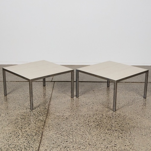 A Pair of Steel and Ceramic Tile Top Tables