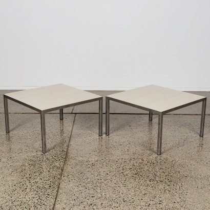 A Pair of Steel and Ceramic Tile Top Tables