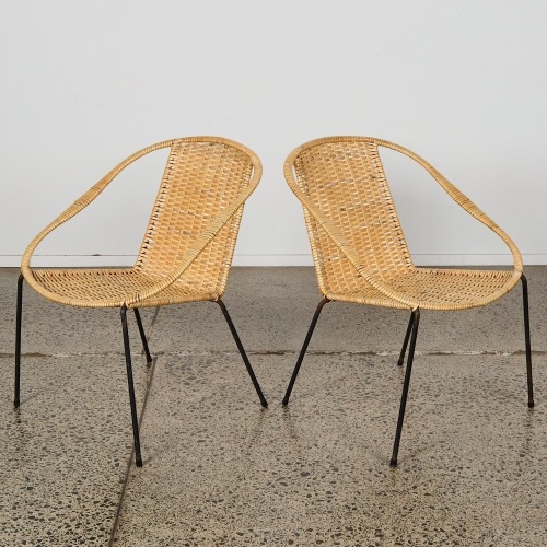 A Pair of Sixties Cane and Metal Chairs