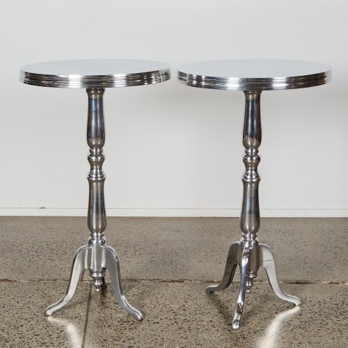 A Pair of Cast Polished Aluminium Wine Tables