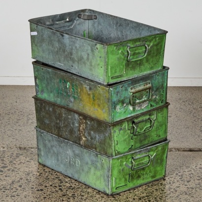 A Set of Four Vintage Galvanised Totepan Storage Containers