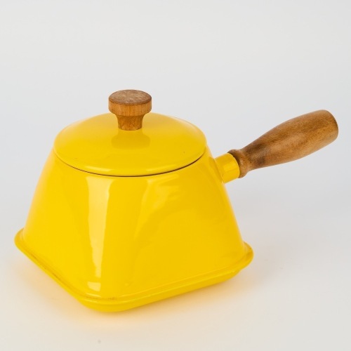 A Mid-Century Japanese Teak & Enamel Fondue Pot with Recipes