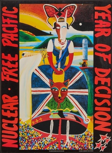 A Tin Drum "Nuclear Free Pacific - Year of Decision" Poster with Colonial Landscape by Sally Griffin