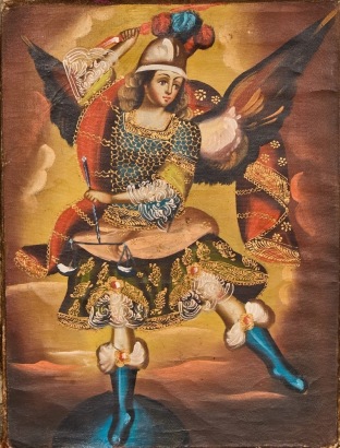 A Cuzco School Style Archangel Michael Original Painting