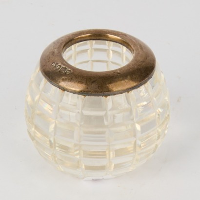 A Small Cut Glass and Sterling Ink Well