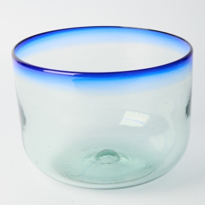 A Hand Cast Large Glass Bowl with Blue