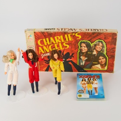 A Set of 1977 Charlies Angels Dolls and Boardgame and DVD