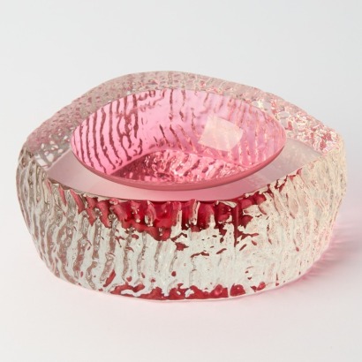 A Murano Sommerso Pink Glass with Textured Bark Exterior