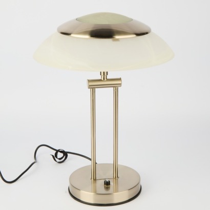 A Vintage Round Glass and Chrome Table Lamp, Dimmable