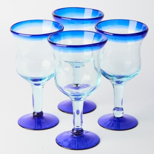 A Handblown Glass Set of Four Wine Goblets From Mexico