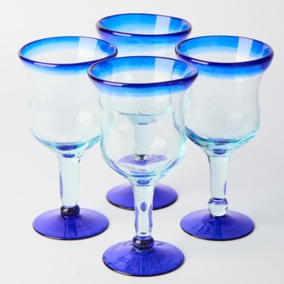 A Handblown Glass Set of Four Wine Goblets From Mexico