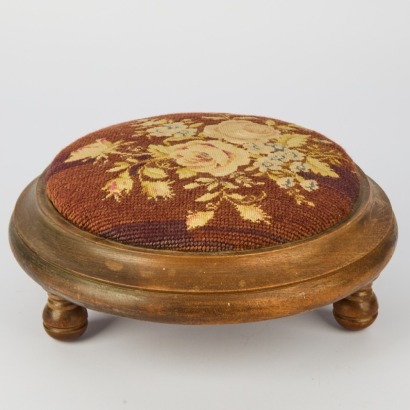 A Small Vintage Cross Stitch Covered Stool
