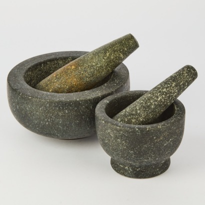 A Pair of Dark Marble Mortar and Pestles