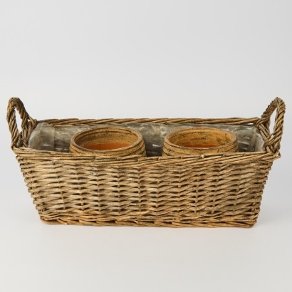 A Vintage Herb Planter with Two Pots