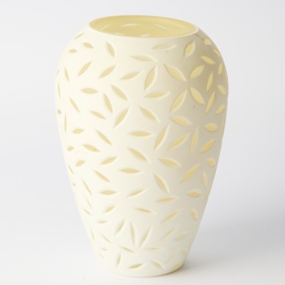 A Post-Modern White Hand-Cut Art Glass Vase