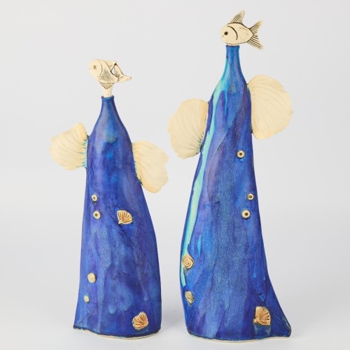 A Pair of New Zealand Studio Pottery Fish Bottles