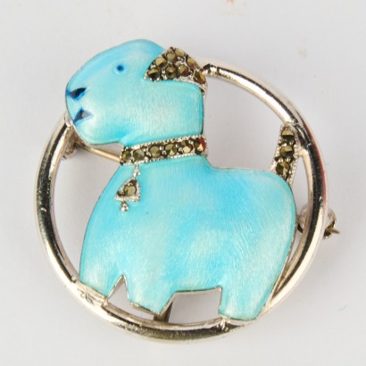 A Vintage Sterling Silver & Enamel Dog Brooch/Watch Holder