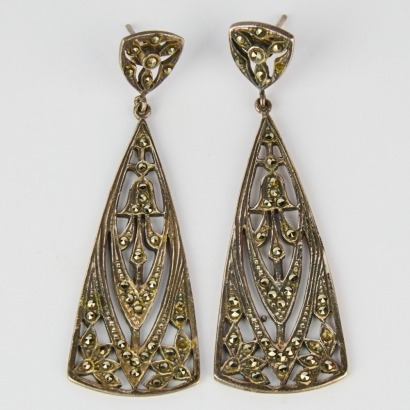 A Pair of Vintage Sterling Silver and Marcasite Drop Earrings