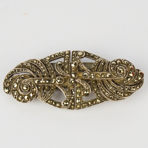 Art Deco Stg Silver Marcasite Brooch/Dress Clip