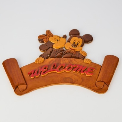 A Vintage Disney Mickey and Minnie Mouse Welcome Sign