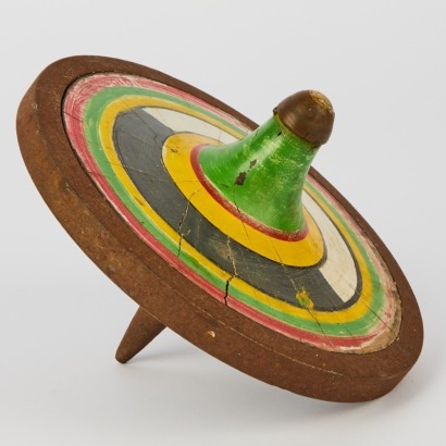 A Large Vintage Weighted Metal and Wood Spinning Top