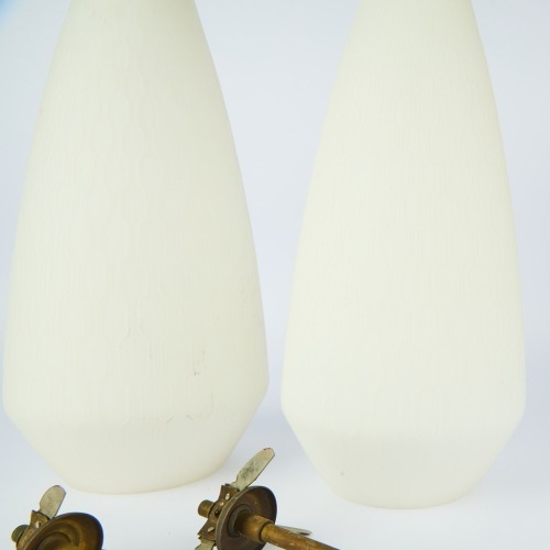 A Pair of Textured Glass Lightshades with Hanging Attachments