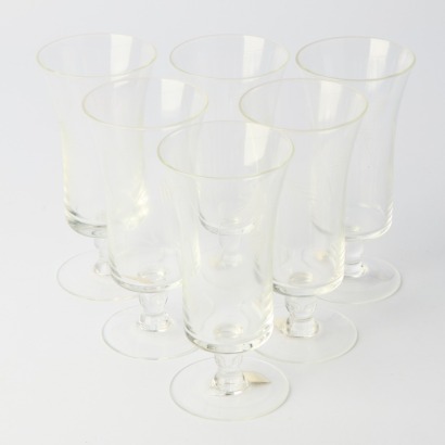 A Set of Six Handblown, Hand-Etched Glass Flutes, Made in Japan