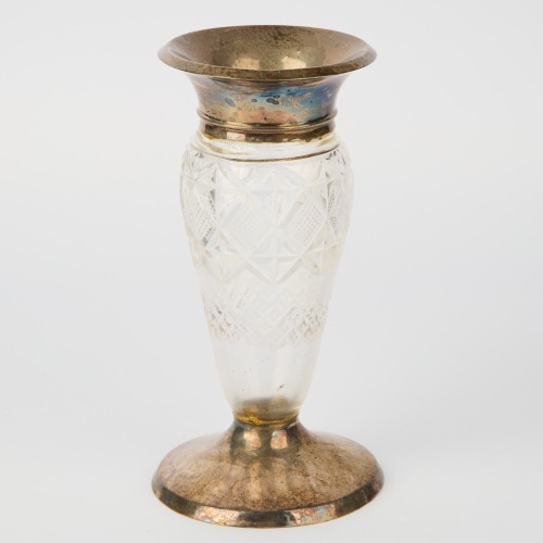 A Cut Glass and Sterling Silver Vase