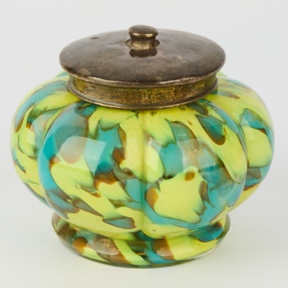 A Handblown Art Deco Glass Jar with Pewter Lid