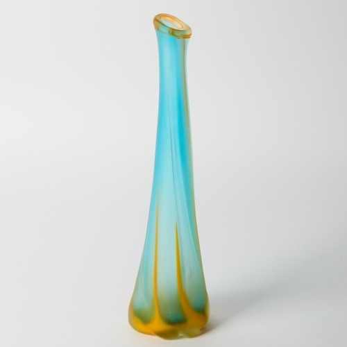 A Handblown Orange and Blue deFlute Glass Vase