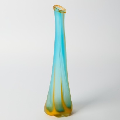 A Handblown Orange and Blue deFlute Glass Vase