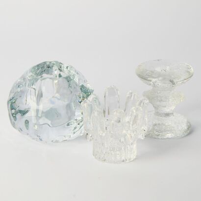 A Set of Three Scandinavian Crystal Candleholders