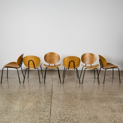 A Set of Six Lorell Formed Walnut Plywood Chairs