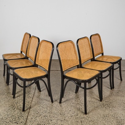A Set of Six Bentwood & Cane Dining Chairs