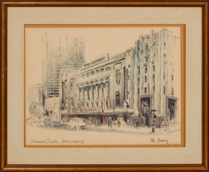 A Detailed Pen & Watercolour Picture of The Colosseum Theatre in Johannesburg by Ale Berry