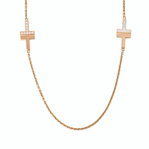 Tiffany & Co, 85cm, 18ct Rose Gold, Diamond / Mother of Pearl Station Necklace