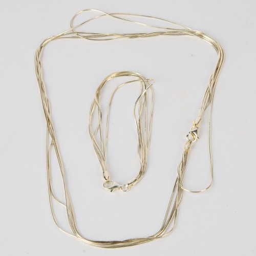 An Italian Five-Strand 925 Silver Necklace and Bracelet