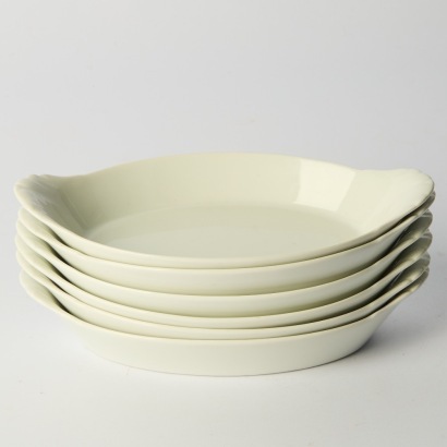 A set of six French Pillivuyt Porcelain oval gritan dishes