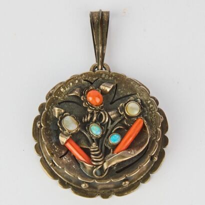 A Vintage Coral, Opal and Mother of Pearl Pendant